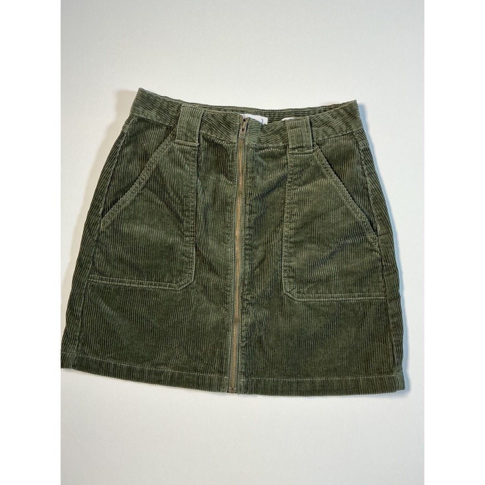 Hollister Olive Green Corduroy Zip Front Mini Skirt Ultra High Rise Size 3